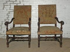 Pair of French 17th Century Louis XIV Walnut Armchairs - 906071