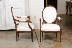 Pair of French 1850s Louis XVI Style Walnut Oval Back Upholstered Armchairs - 3441774