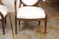 Pair of French 1850s Louis XVI Style Walnut Oval Back Upholstered Armchairs - 3441792