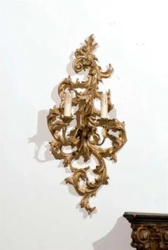 Pair of French 1850s Rococo Revival Giltwood Two Light Sconces - 3415309