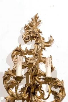 Pair of French 1850s Rococo Revival Giltwood Two Light Sconces - 3415313