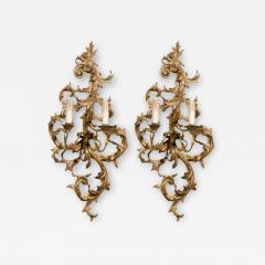 Pair of French 1850s Rococo Revival Giltwood Two Light Sconces - 3425295