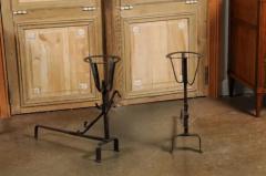 Pair of French 1870s Napol on III Period Andirons with Circular Tops - 3485494