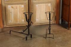 Pair of French 1870s Napol on III Period Andirons with Circular Tops - 3485496