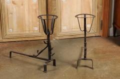 Pair of French 1870s Napol on III Period Andirons with Circular Tops - 3485497