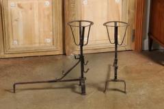 Pair of French 1870s Napol on III Period Andirons with Circular Tops - 3485502