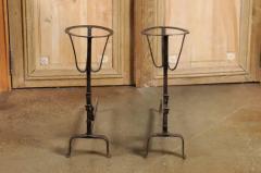 Pair of French 1870s Napol on III Period Andirons with Circular Tops - 3485511