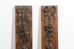 Pair of French 1890s Carved Wooden Panels with Ribbon Tied Bouquets and Urns - 3485467