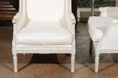 Pair of French 1890s Louis XVI Style Painted Wood Berg re Chairs with Upholstery - 3422559