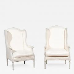 Pair of French 1890s Louis XVI Style Painted Wood Berg re Chairs with Upholstery - 3435372