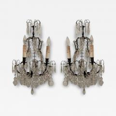 Pair of French 1890s Rococo Style Two Light Crystal Sconces Wired for the US - 3423643