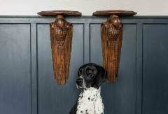 Pair of French 1920s Hand Carved Parrot Wall Shelves - 1969633