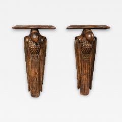 Pair of French 1920s Hand Carved Parrot Wall Shelves - 1972792