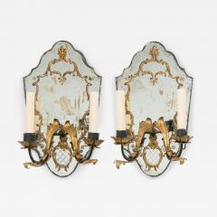 Pair of French 1930s Hollywood Regency Style Mirrored Glass Wall Sconces - 4708575