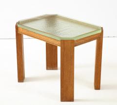 Pair of French 1940s Saint Gobain Glass and Wire Brushed Oak End Tables - 1594175