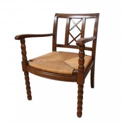 Pair of French 1940s Walnut and Rush Chairs - 3023079