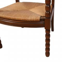 Pair of French 1940s Walnut and Rush Chairs - 3023083