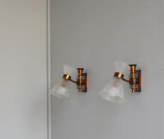 Pair of French 1950s Copper Diabolo Glass Sconces - 2149041
