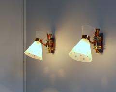 Pair of French 1950s Copper Diabolo Glass Sconces - 2149056