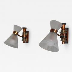Pair of French 1950s Copper Diabolo Glass Sconces - 2149182