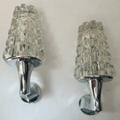 Pair of French 1970s Crystal High Style Wall Lamps Mid Century - 3120704