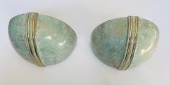 Pair of French 1980s Ceramic Verdigris Demilune Wall Lights Uplight Sconces - 2219068