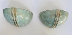 Pair of French 1980s Ceramic Verdigris Demilune Wall Lights Uplight Sconces - 2219069