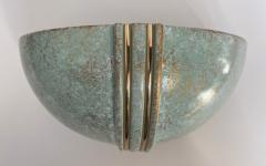 Pair of French 1980s Ceramic Verdigris Demilune Wall Lights Uplight Sconces - 2219071