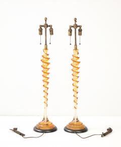 Pair of French 1980s Clear and Amber Lucite Corkscrew Lamps  - 4373999