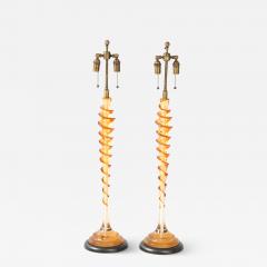 Pair of French 1980s Clear and Amber Lucite Corkscrew Lamps  - 4374619
