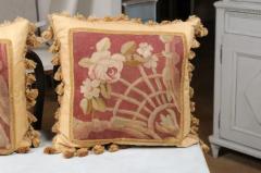 Pair of French 19th Century Aubusson Tapestry Pillows with Floral Decor - 3432692
