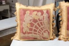 Pair of French 19th Century Aubusson Tapestry Pillows with Floral Decor - 3432693