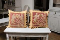 Pair of French 19th Century Aubusson Tapestry Pillows with Floral Decor - 3432694