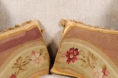 Pair of French 19th Century Aubusson Tapestry Pillows with Flowers and Tassels - 3485391