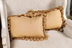 Pair of French 19th Century Aubusson Tapestry Pillows with Flowers and Tassels - 3485406