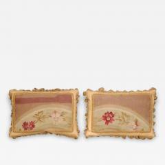 Pair of French 19th Century Aubusson Tapestry Pillows with Flowers and Tassels - 3487704