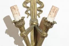 Pair of French 19th Century Bronze Two Light Ribbon Tied Wall Sconces Wired - 3424688