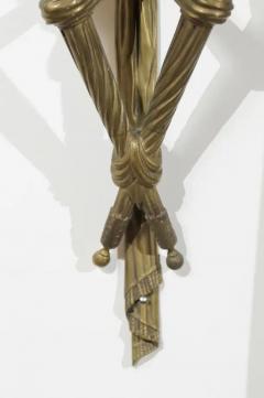 Pair of French 19th Century Bronze Two Light Ribbon Tied Wall Sconces Wired - 3424697