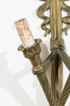 Pair of French 19th Century Bronze Two Light Ribbon Tied Wall Sconces Wired - 3424709