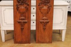 Pair of French 19th Century Carved Oak Vertical Panels with Bouquets in Vases - 3555839