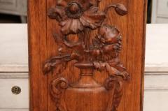 Pair of French 19th Century Carved Oak Vertical Panels with Bouquets in Vases - 3555946