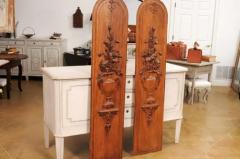 Pair of French 19th Century Carved Oak Vertical Panels with Bouquets in Vases - 3555948