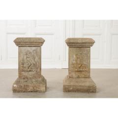 Pair of French 19th Century Cast Stone Urns on Pedestals - 1553048