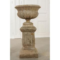 Pair of French 19th Century Cast Stone Urns on Pedestals - 1553056