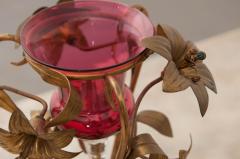 Pair of French 19th Century Gilt Brass and Rose Glass Vases - 1062392