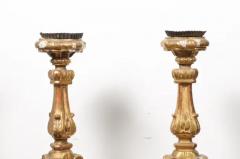Pair of French 19th Century Gilt Candlesticks with Carved Foliage and Volutes - 3432748