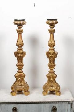 Pair of French 19th Century Gilt Candlesticks with Carved Foliage and Volutes - 3432877