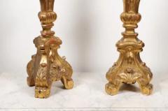 Pair of French 19th Century Gilt Candlesticks with Carved Foliage and Volutes - 3432878