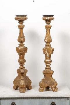 Pair of French 19th Century Gilt Candlesticks with Carved Foliage and Volutes - 3432898