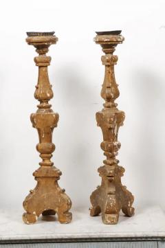 Pair of French 19th Century Gilt Candlesticks with Carved Foliage and Volutes - 3432912